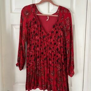 Red Floral Long Sleeve Dress from Free People